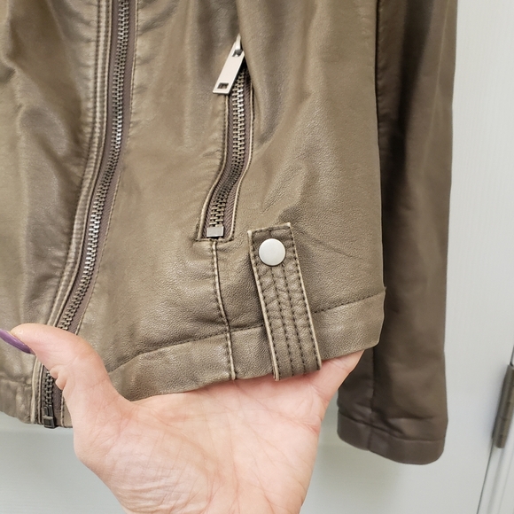 Camel brown, leopard lined, biker bomber jacket with zippers, XL - Picture 4 of 15